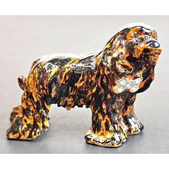 Handmade Ceramic Cocker Spaniel Dog Brooch With Rhinestone Bow Tie - Picture 1 of 9